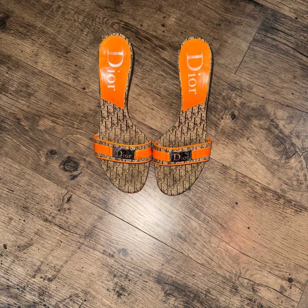 Vinatge Dior Orange and Brown Monogram Slide Sandals